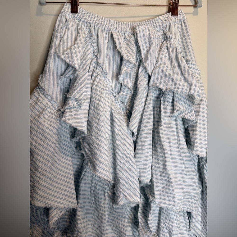 Free People Rock The Runway Maxi Skirt Tiered Ruffled Blue & White Striped - Picture 8 of 9